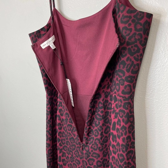 DRESS THE POPULATION Shaireen Leopard Dress Womens Large Burgundy Sleeveless - Picture 10 of 15